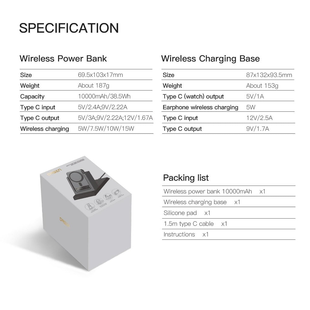 ORSEN EW54S Multi-Function Fan Cooling 4-in-1 Charging Base With Wireless 10000mAh Power Bank