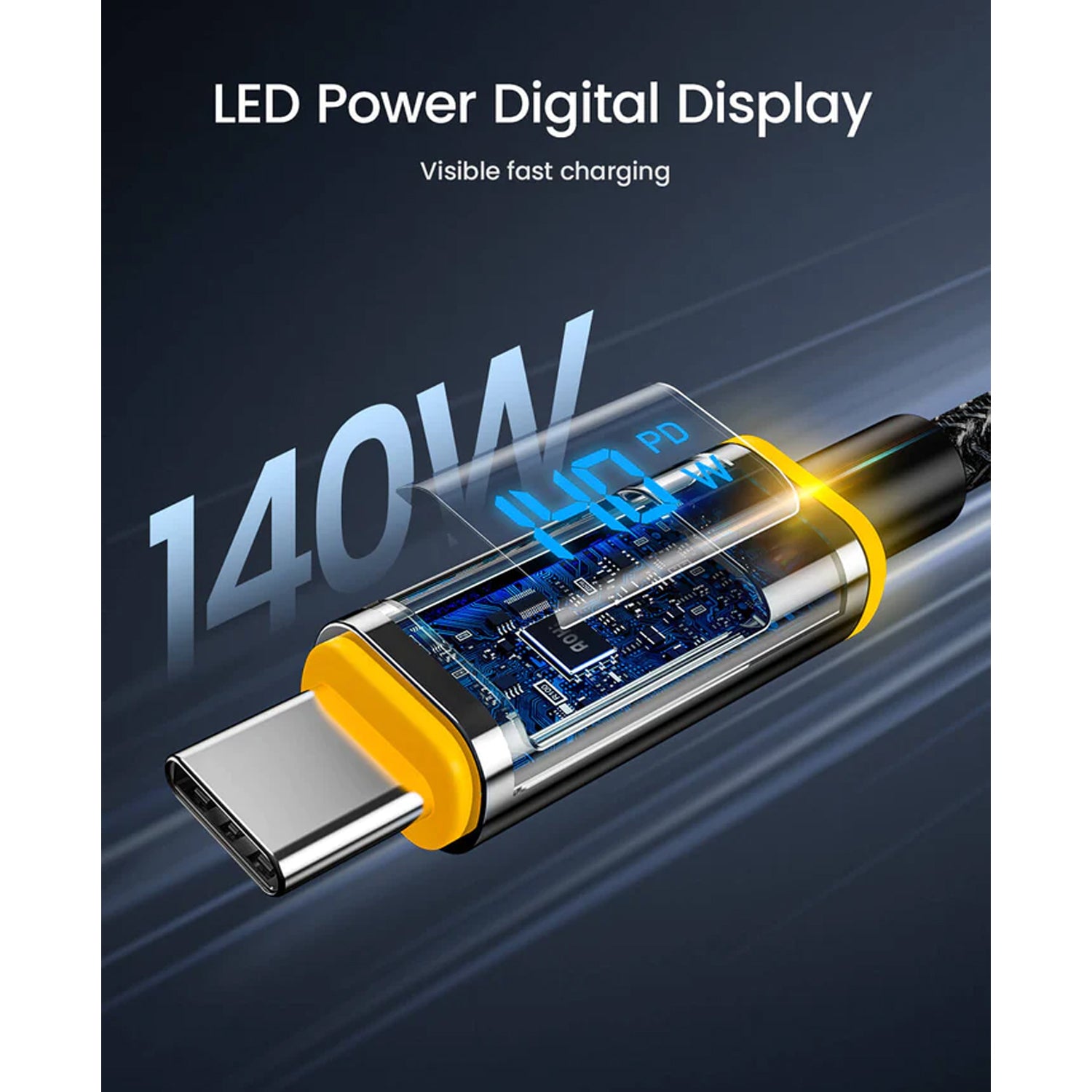 AOHI Magline+ Nylon USB C TO USB C LED Digital Display Cable 4FT (140W)