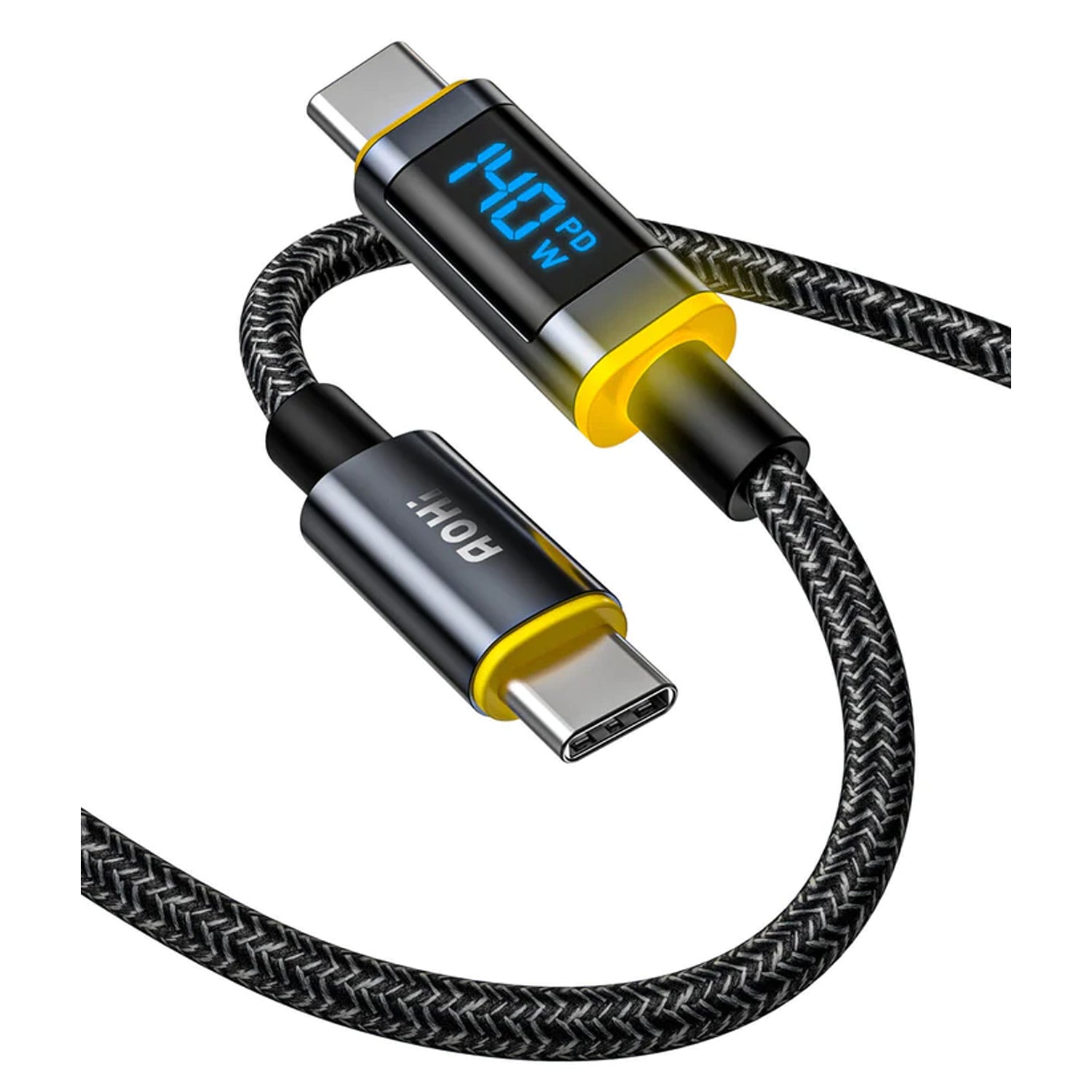AOHI Magline+ Nylon USB C TO USB C LED Digital Display Cable 4FT (140W)