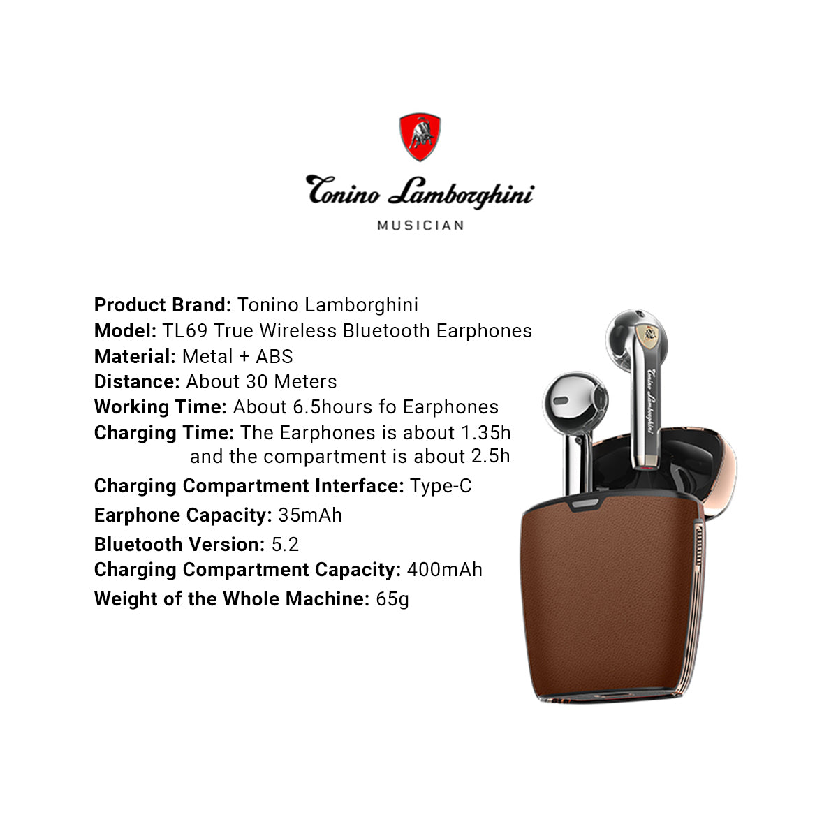 TONINO LAMBORGHINI Luxury TL69 Musician Bluetooth Earphones