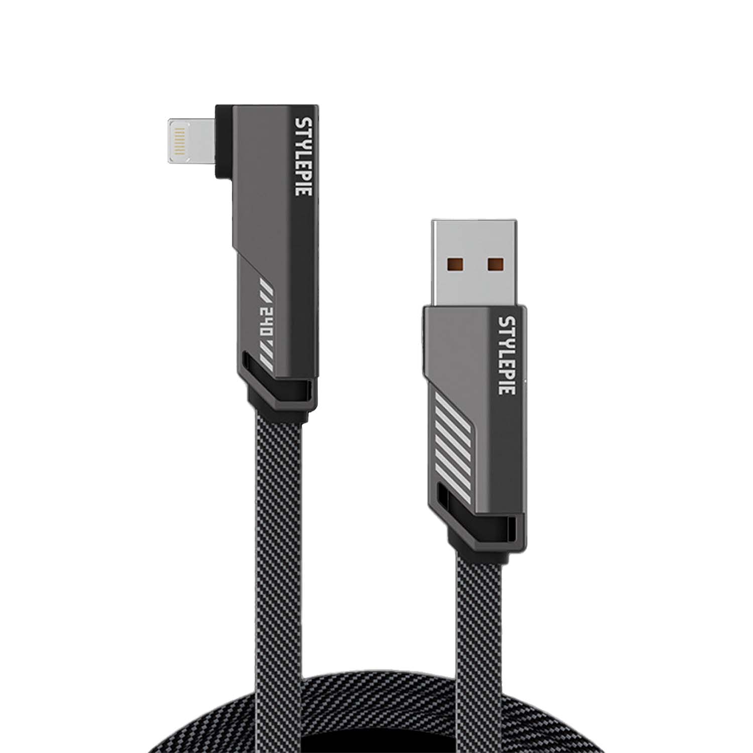 STYLEPIE C67-C Right-Angle 4 in 1 Fast Charging L Shaped Cable-Lightning 1.5m, Grey