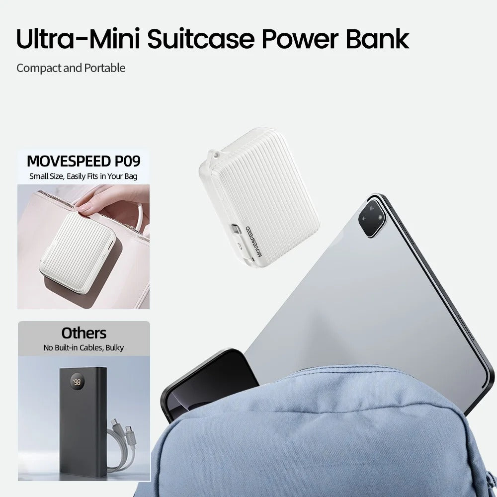 MOVESPEED MSP09 Mini Suitcase 10000mAh Power Bank with Built-in Cable