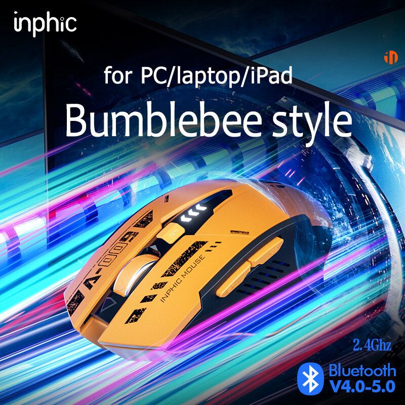 O2W SELECTION INPHIC A9 Wireless Triple Mode Bluetooth Silent Mecha Gaming Mouse, Bumblebee