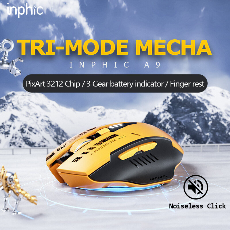 O2W SELECTION INPHIC A9 Wireless Triple Mode Bluetooth Silent Mecha Gaming Mouse, Bumblebee