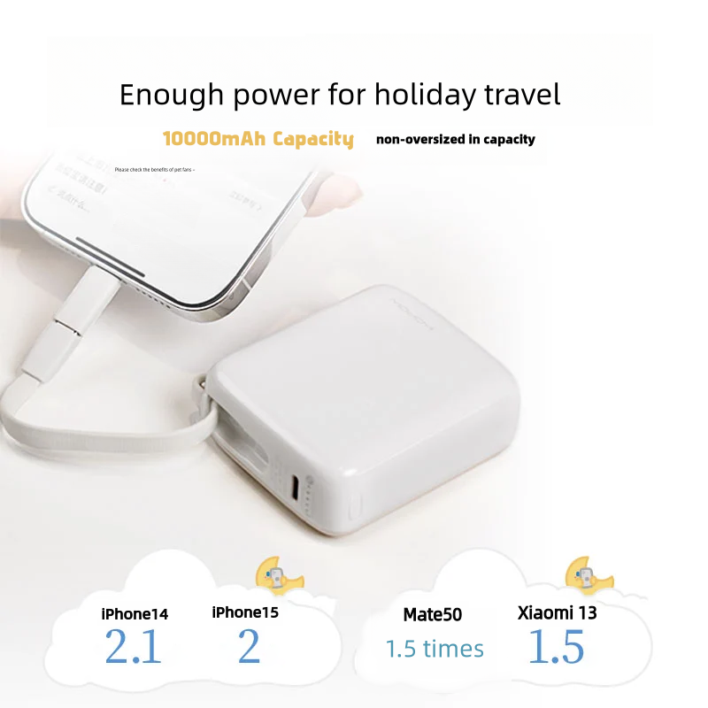 O2W SELECTION WOPOW Sugar Cube Series SQ57 Portable Powerbank 10000mah with Built-in Cable