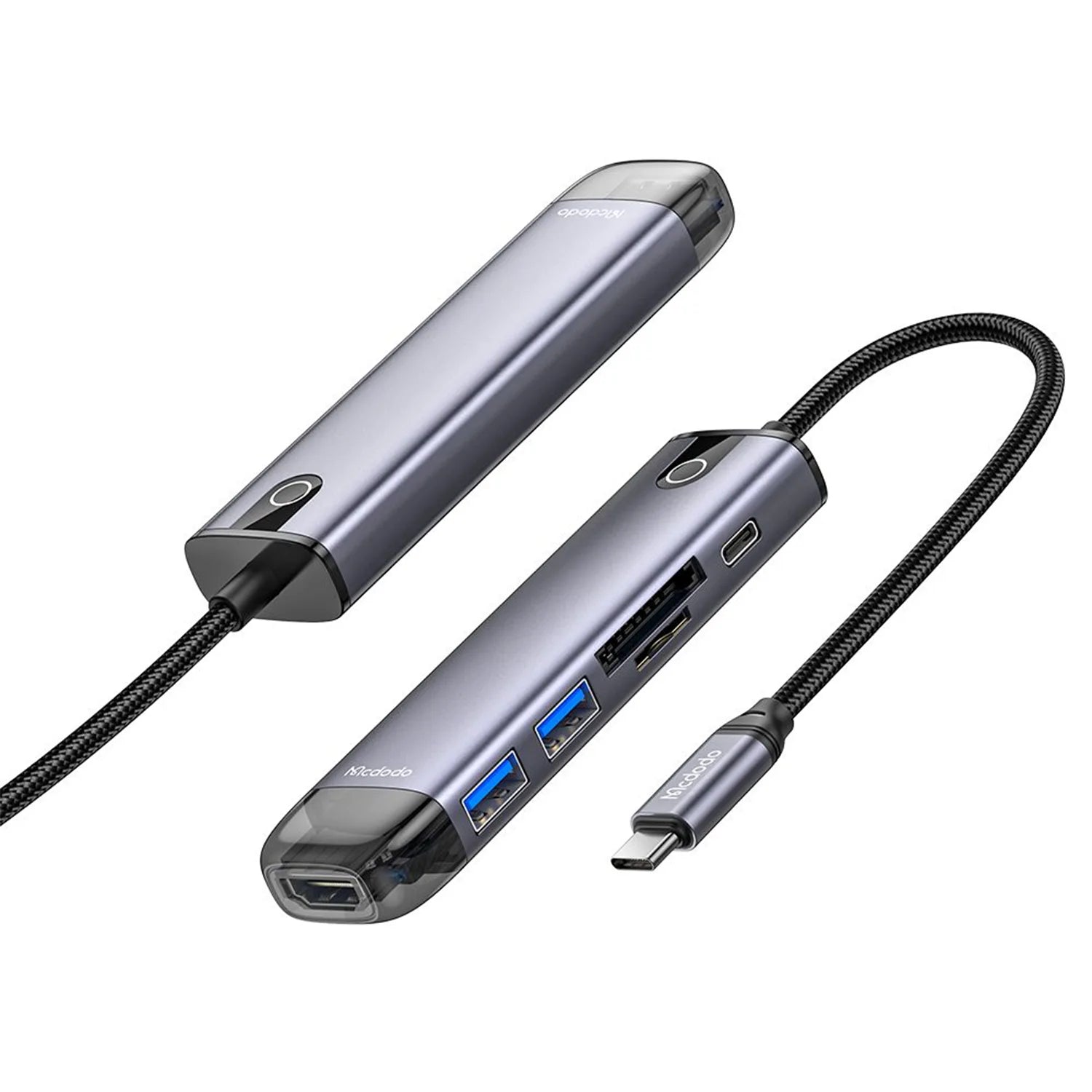 Mcdodo 6-in-1 HUB HDMI; USB-A 3.0*2; USB-C(PD 100W); SD/TF Card Slot, Grey