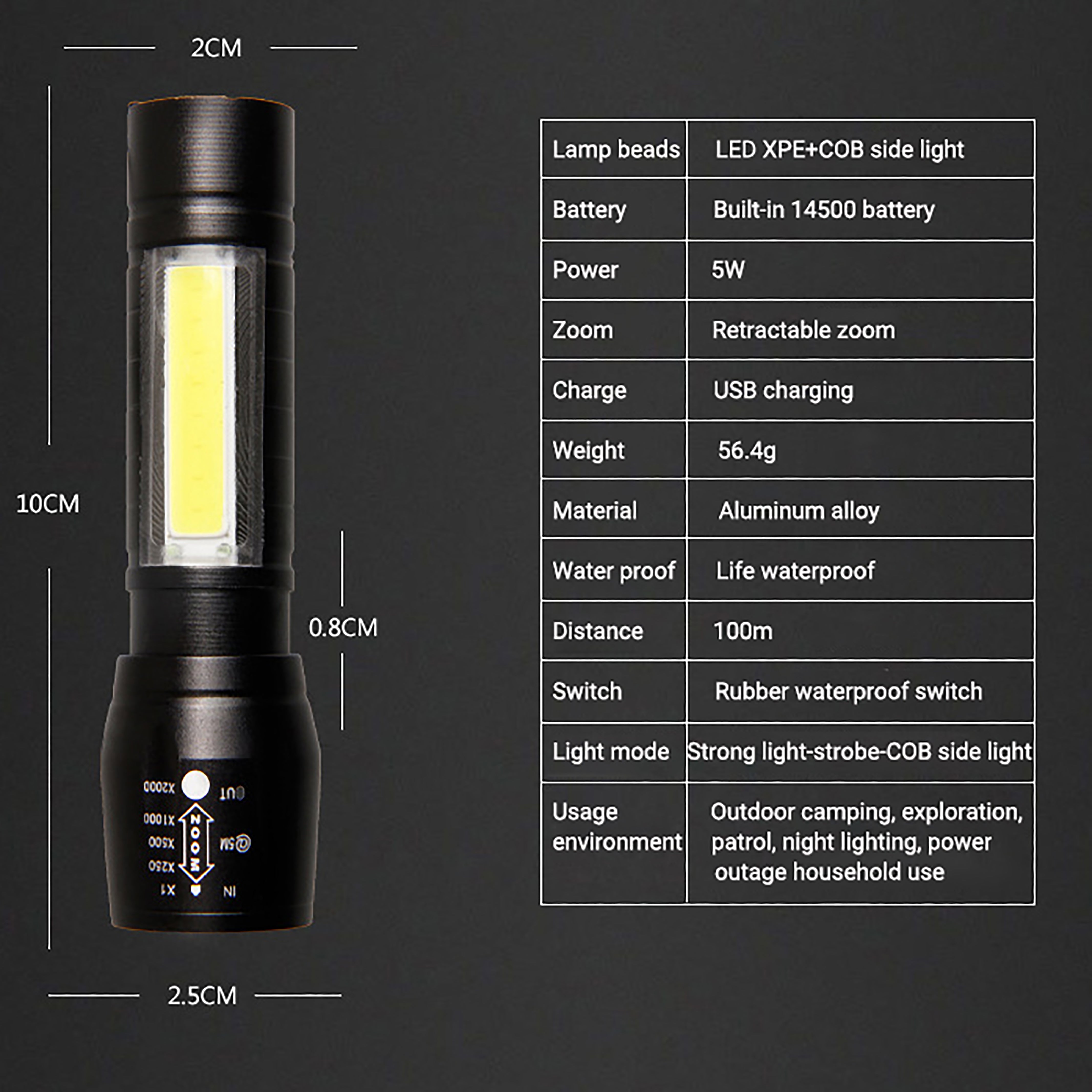 O2W SELECTION Mini Flashlight, Black