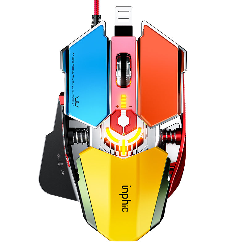 O2W SELECTION INPHIC PG6 Sci-Fi Mechanical Colorful Gaming Mouse, Colourful
