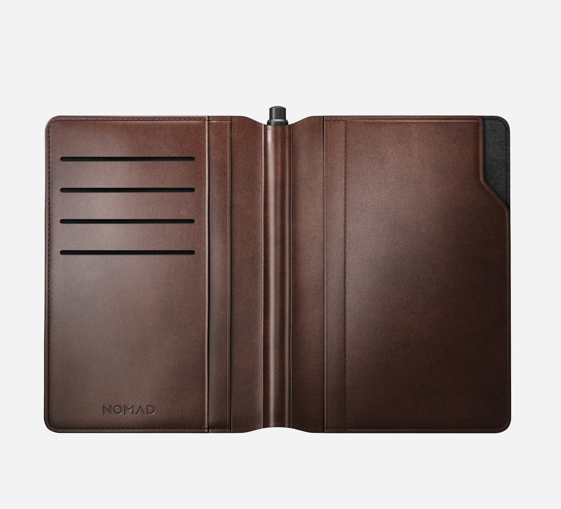 NOMAD Passport Wallet By Horween® Leather Standard / Pen Edition - Premium Travel Wallet with 4 Card Slots, Boarding Pass Holder, 3 Larger Compartments, Quick-Access Flap, and Microfiber Lining