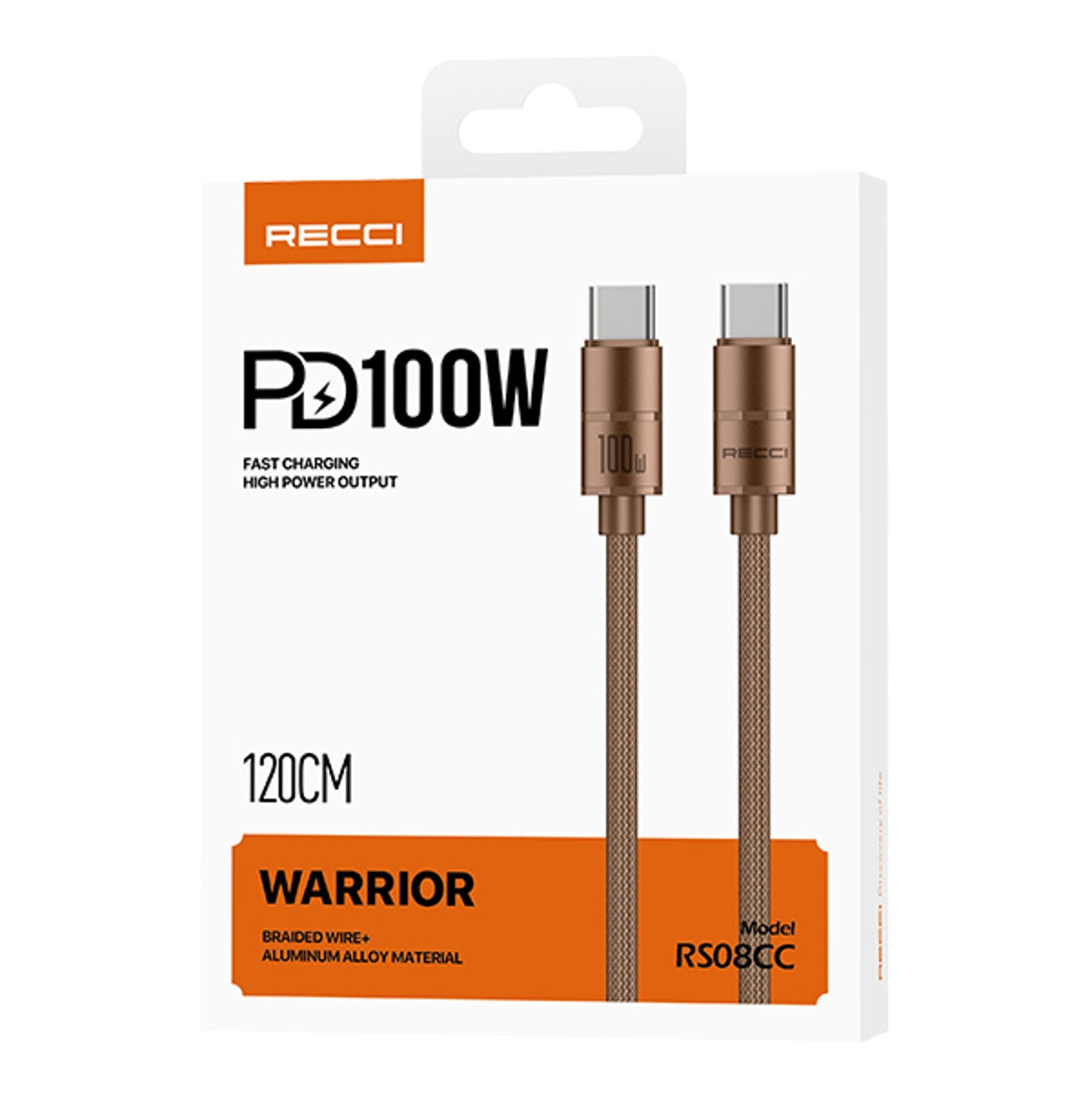 RECCI RS08CC Warrior PD 100W Charging Cable 1.2M, Gold