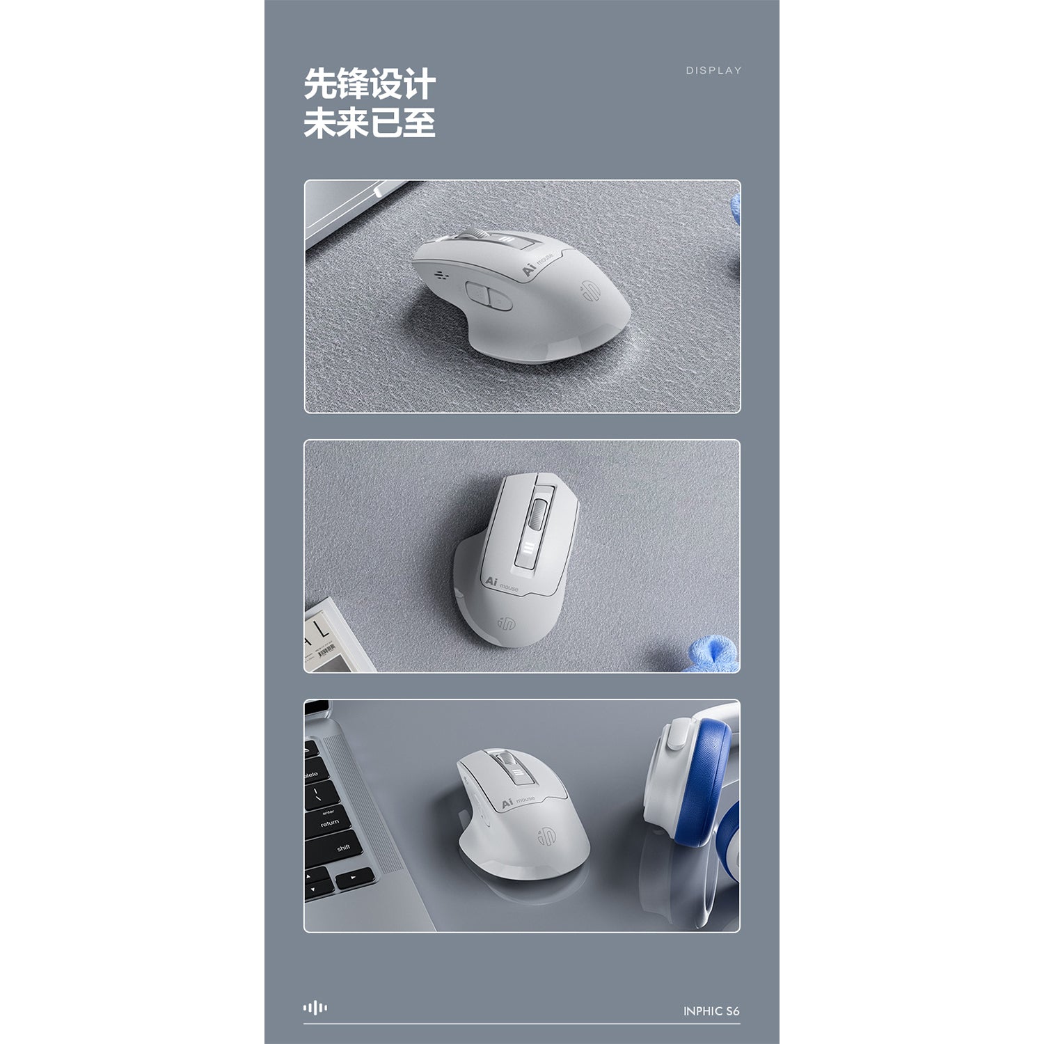 O2W SELECTION INIPHIC S6 Voice- Controlled silent, Bluetooth Intelligent Voice Mouse, White