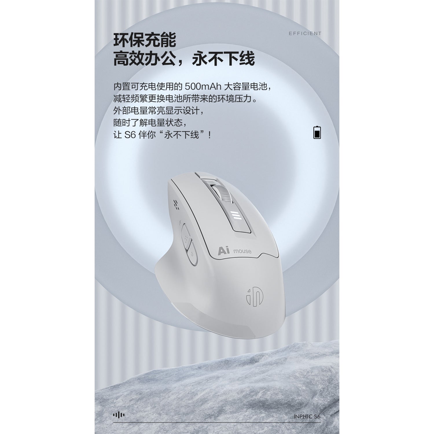 O2W SELECTION INIPHIC S6 Voice- Controlled silent, Bluetooth Intelligent Voice Mouse, White