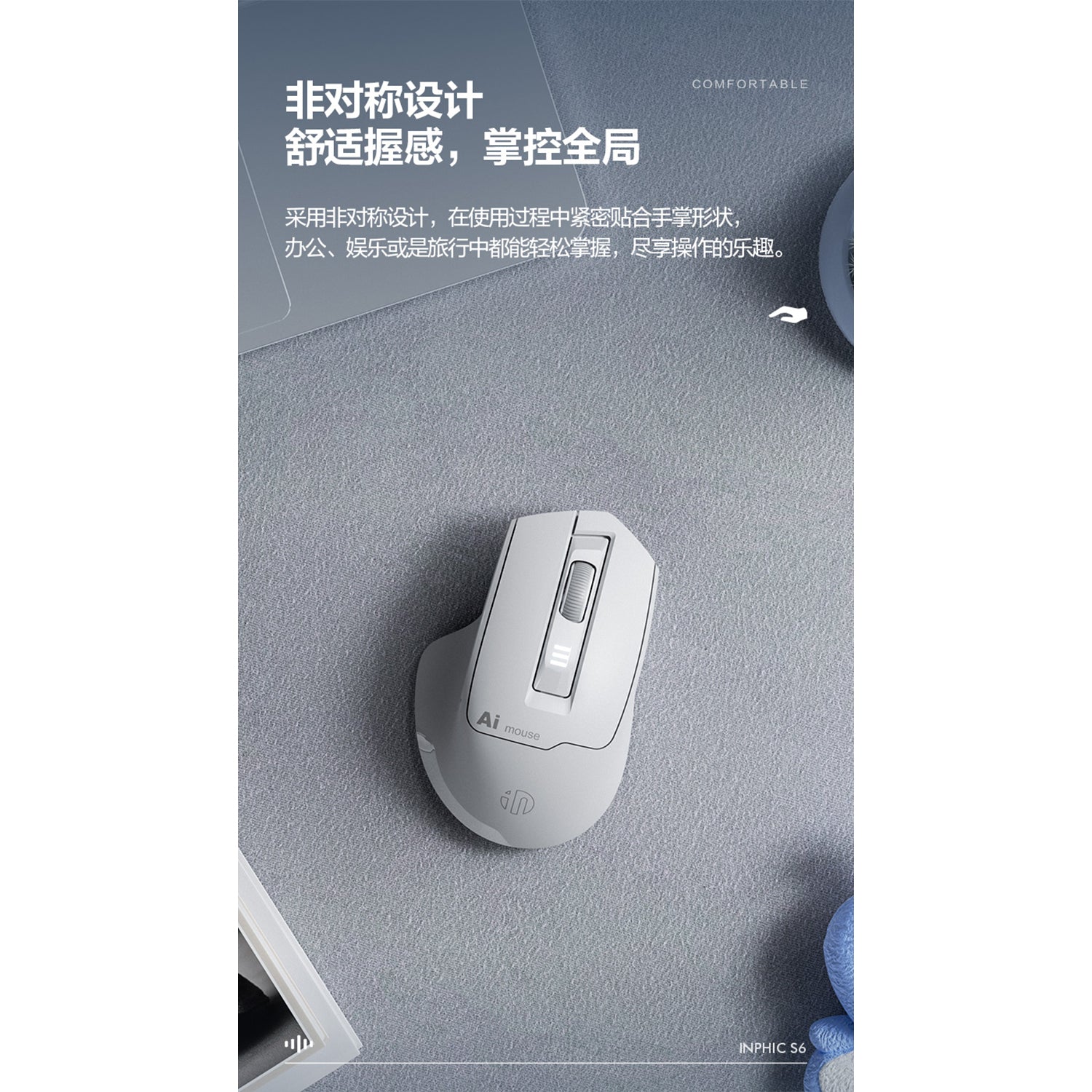 O2W SELECTION INIPHIC S6 Voice- Controlled silent, Bluetooth Intelligent Voice Mouse, White