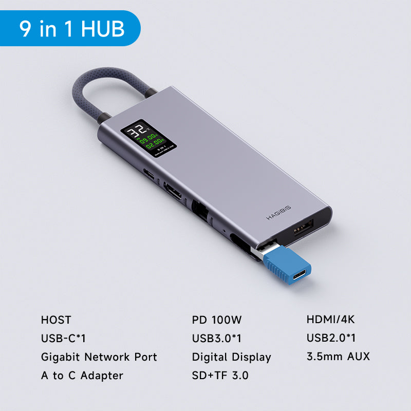 O2W SELECTION HAGIBIS TSX 100 5-in-1 / TSX 101 6-in-1 / TSX102 9-in-1 LED Display USB-C HUB