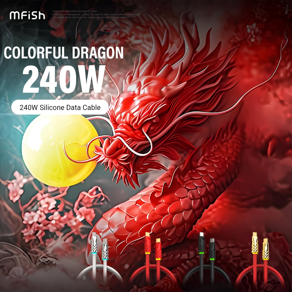 MFISH Colorful Dragon 30W C to L | 240W C to C  Silicone Data Cable