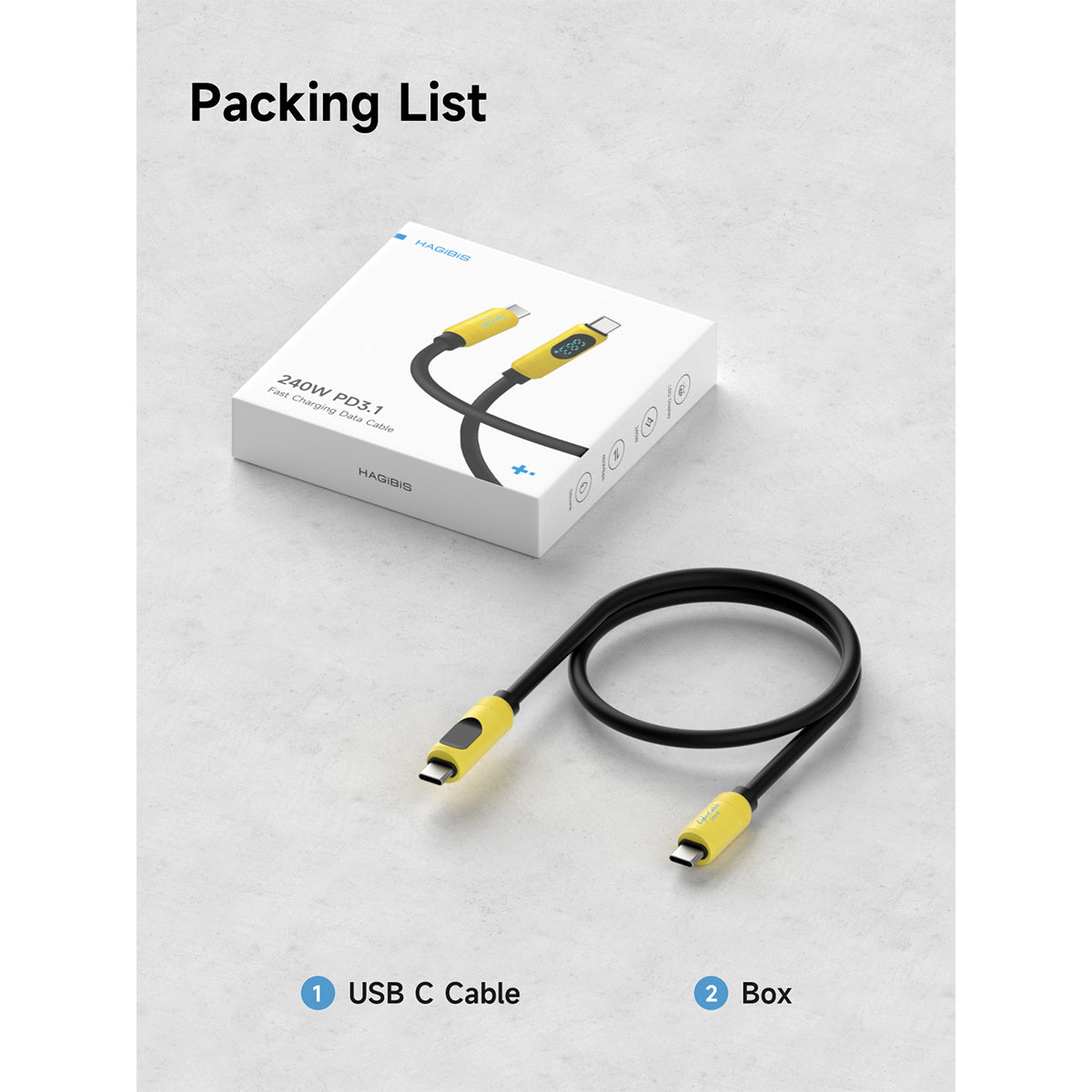 HAGIBIS SX03S 240W 480Mbps C to C Fast Charging Cable 1m with LED Display