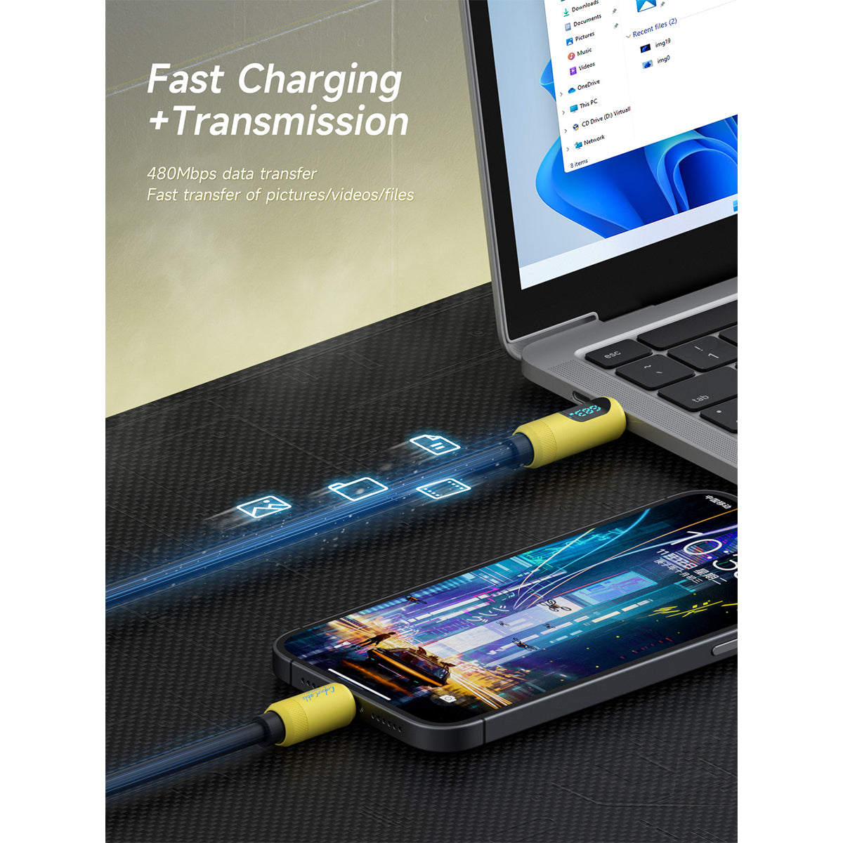 HAGIBIS SX03S 240W 480Mbps C to C Fast Charging Cable 1m with LED Display