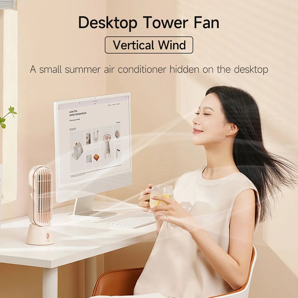 O2W SELECTION SOTHING Standing Wind Series Long- Lasting Version Desktop Tower Fan, Beige