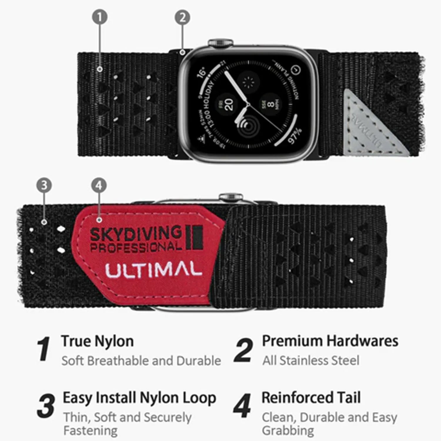 ULTIMAL Extra-wide Hollow Out Nylon Apple Watch Strap Band for Apple Watch Ultra 49mm & Series 8 45/44/42mm