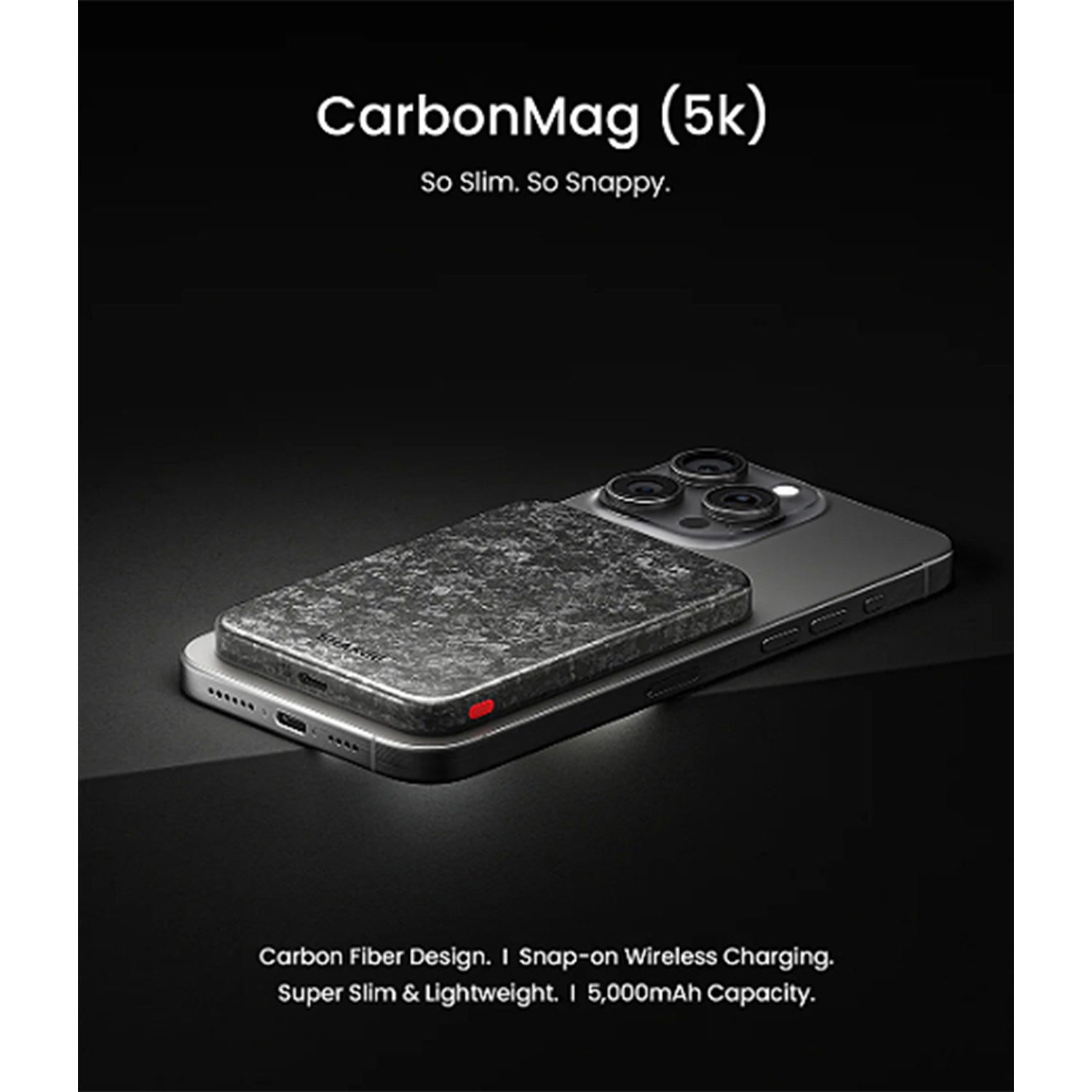 Shargeek CarbonMag 5K Qi2 Carbon Fiber Wireless Power Bank 5,000mAh