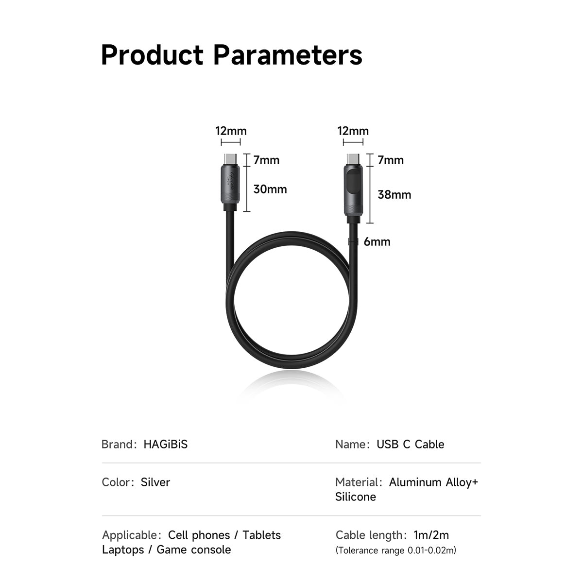 HAGIBIS SX03S 240W 480Mbps C to C Fast Charging Cable 1m with LED Display