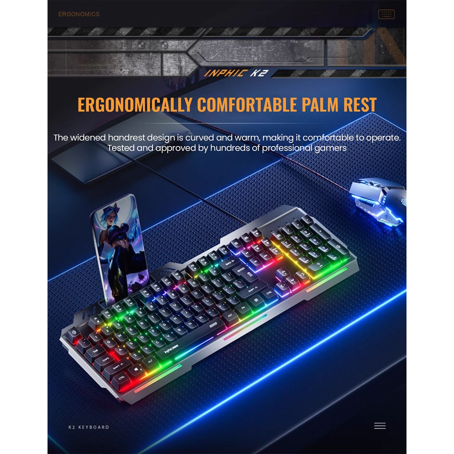 O2W SELECTION INPHIC K2 Metal Weighted For Silence,Game Wired Keyboard