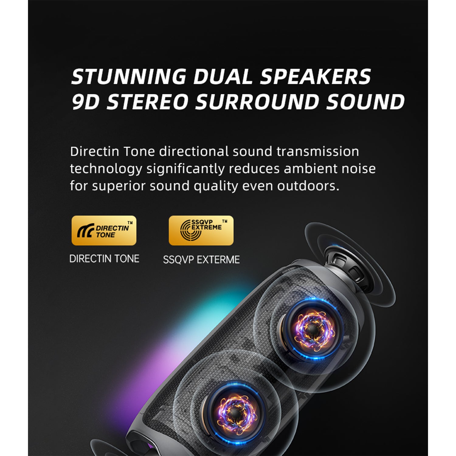O2W SELECTION SANAG V10S TWS Hi-Fi Dolby LED Light-up IP65 Waterproof Bluetooth Wireless Speaker, Black