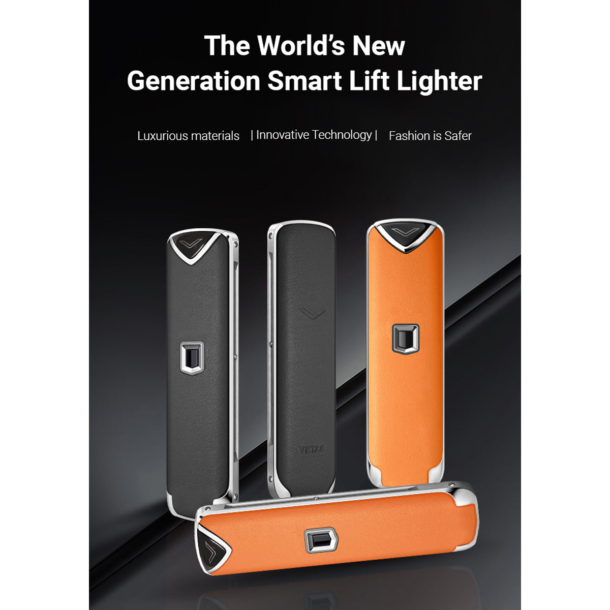 O2W SELECTION VETAS Luxury Smart Lift Lighter Set, Napa Leather Black | Orange