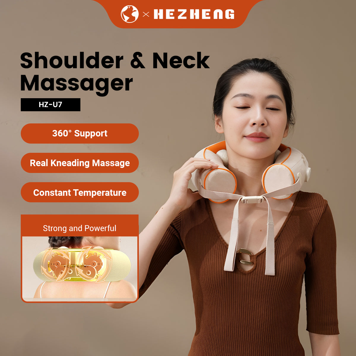 HeZheng Electric Shoulder and Neck Massager, Orange