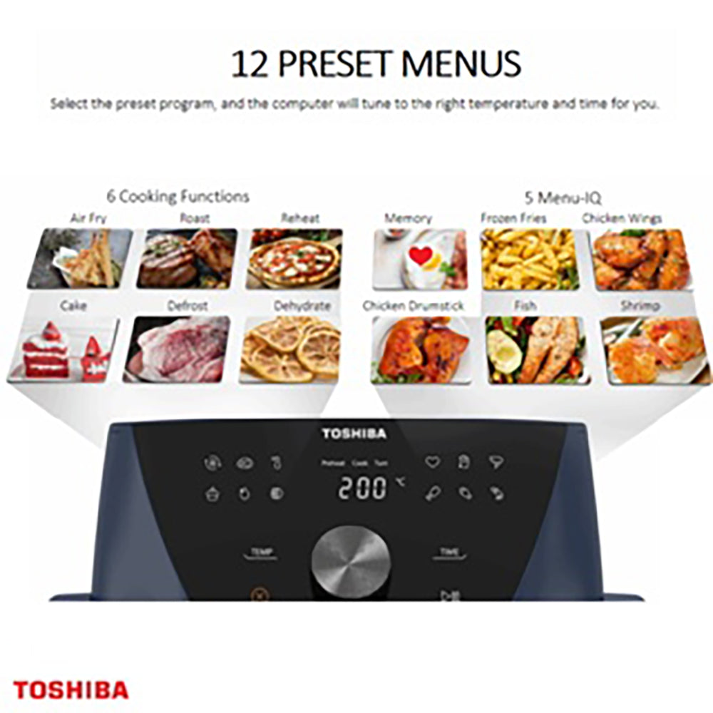 Toshiba 7.4L 1700W Air Fryer, AF-74CS1TRSG(B) Menu-IQ for auto time fit with12 preset menus