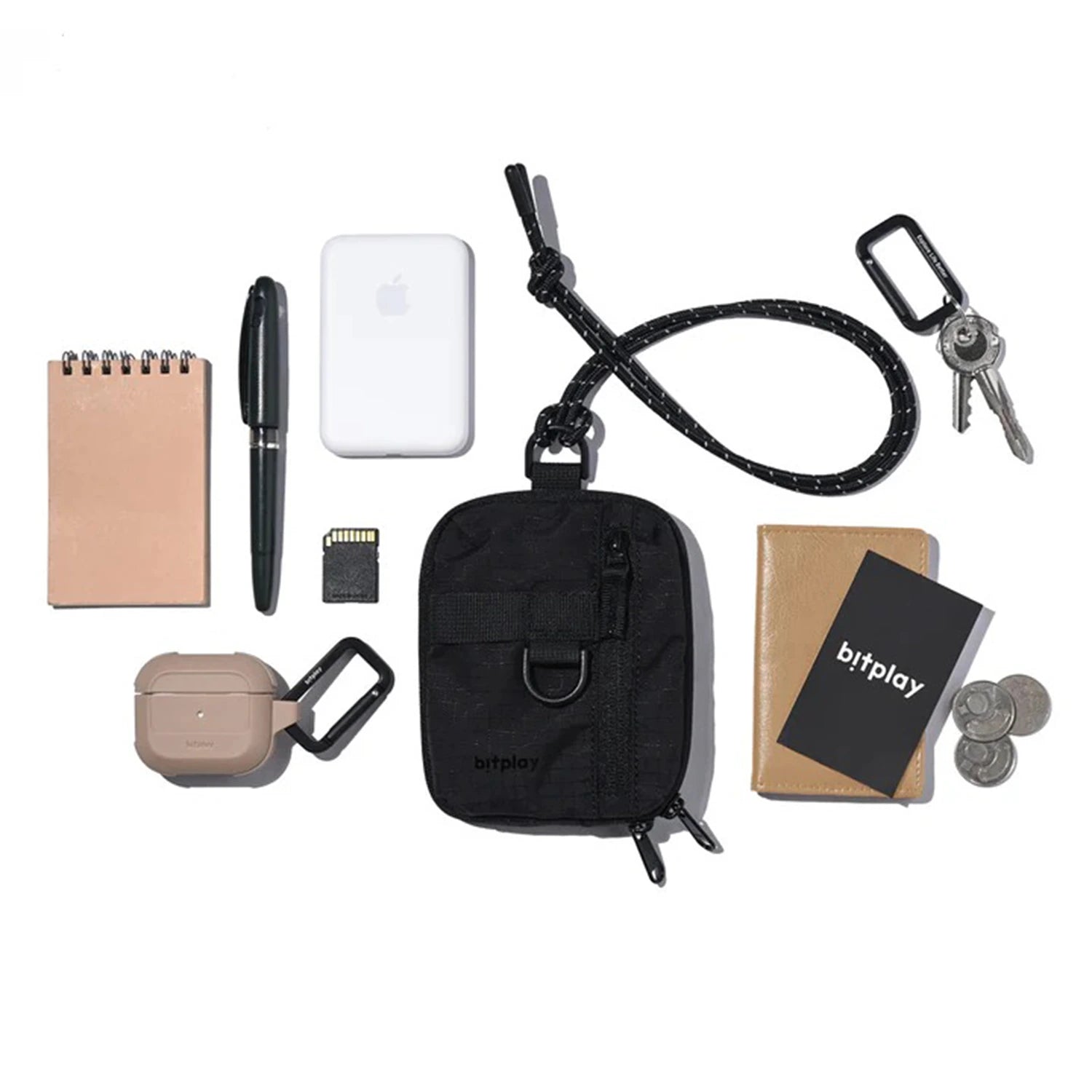 Ringke Mini Pouch [Block] Nylon Carrying Pouch Small Bag for AirPods,  Galaxy Buds, Earphones, Cards, ID - Black