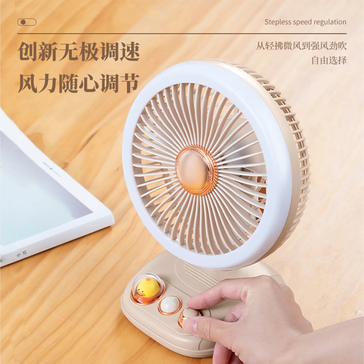 iCarer Family® Foldable Mini Desktop Oscillating Fan With Light Shaking Head Silent Fan Portable Folding Desktop USB Mini Fan with 4000mAh Battery