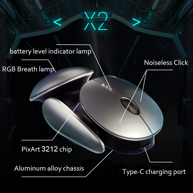 O2W SELECTION INPHIC X2 Wireless Triple Mode Bluetooth Silent Ergonomic Mouse, Liquid Metal