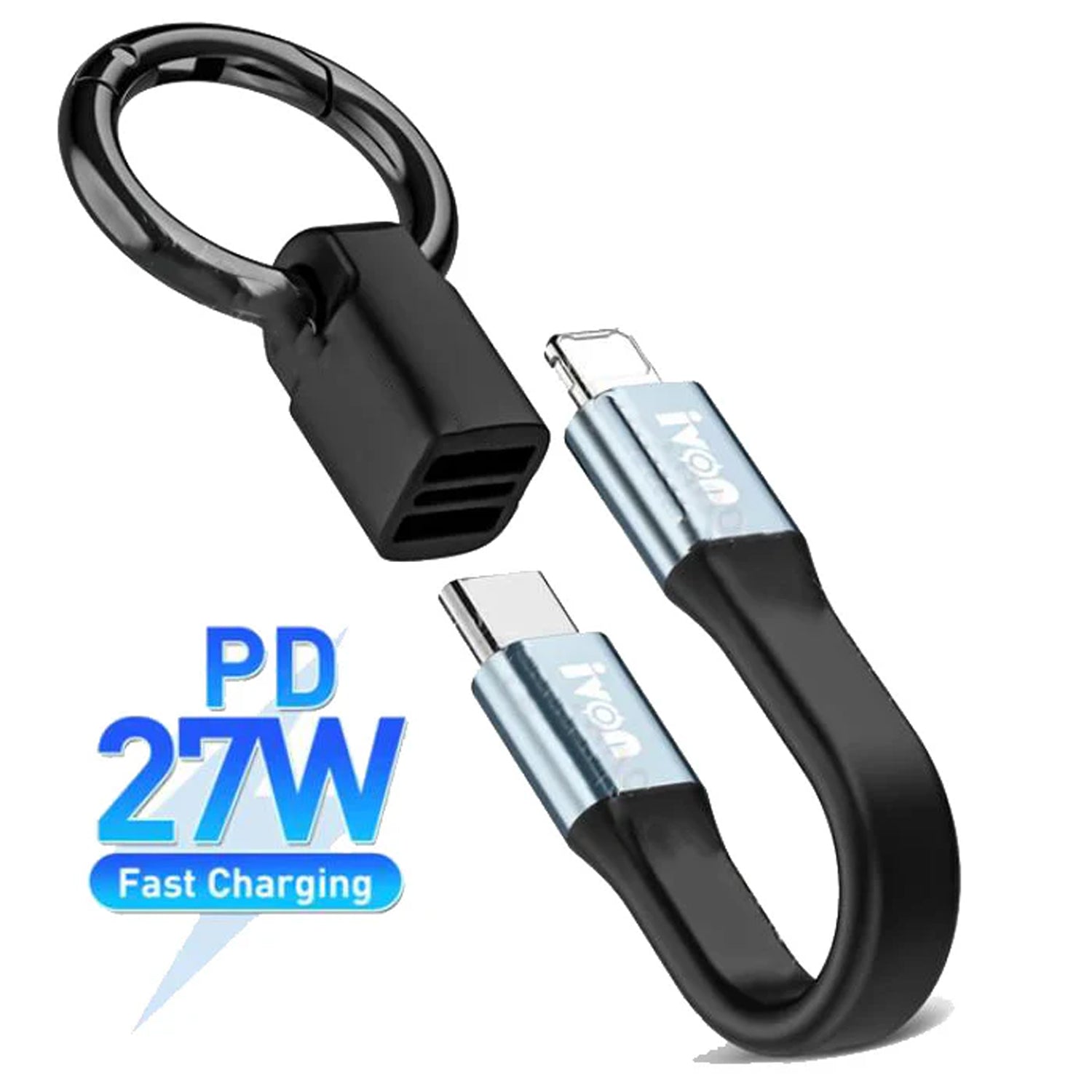 O2W SELECTION IVON CA90 Mini Cable 27w Type-C To Lightning with Key Ring, Black