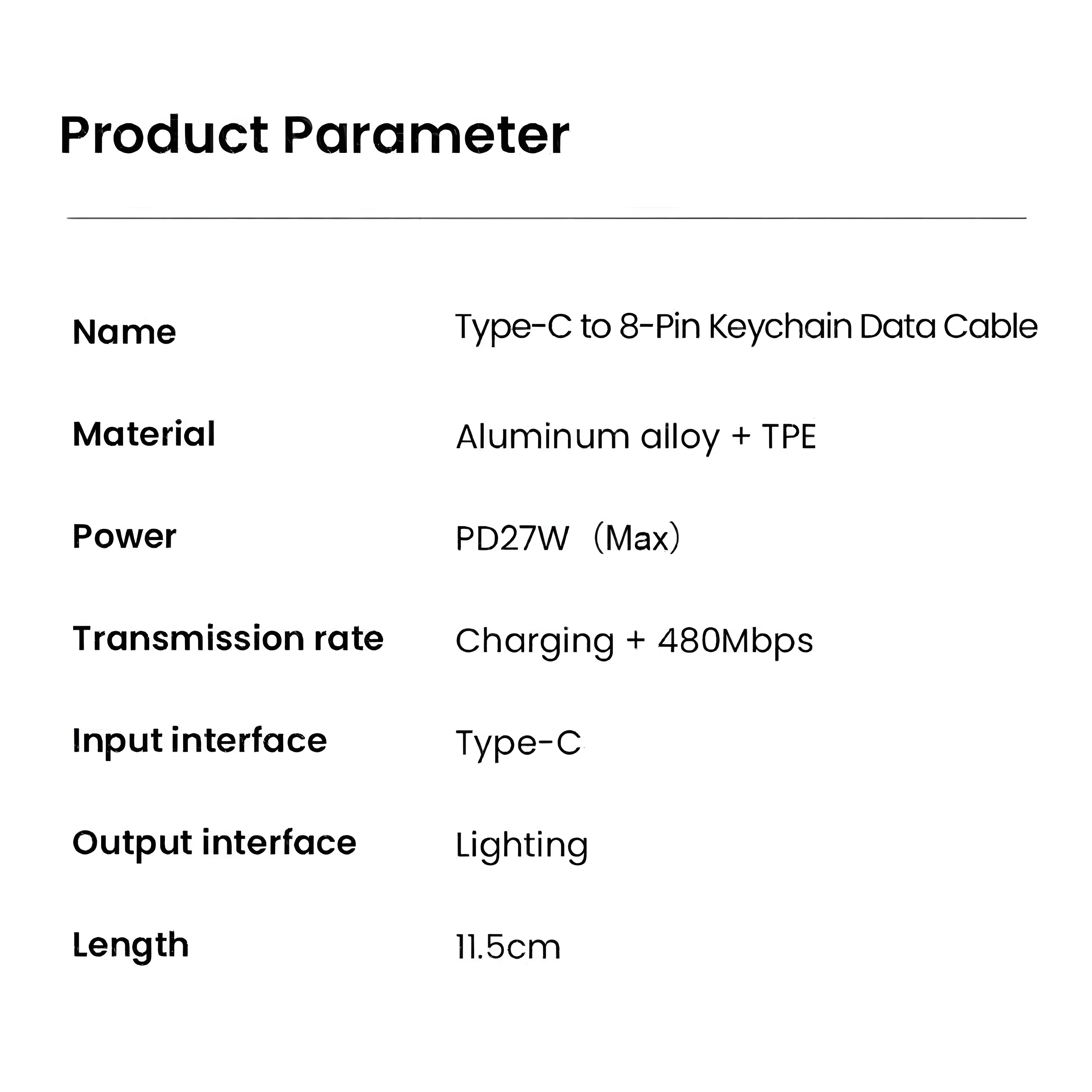 O2W SELECTION IVON CA90 Mini Cable 27w Type-C To Lightning with Key Ring, Black