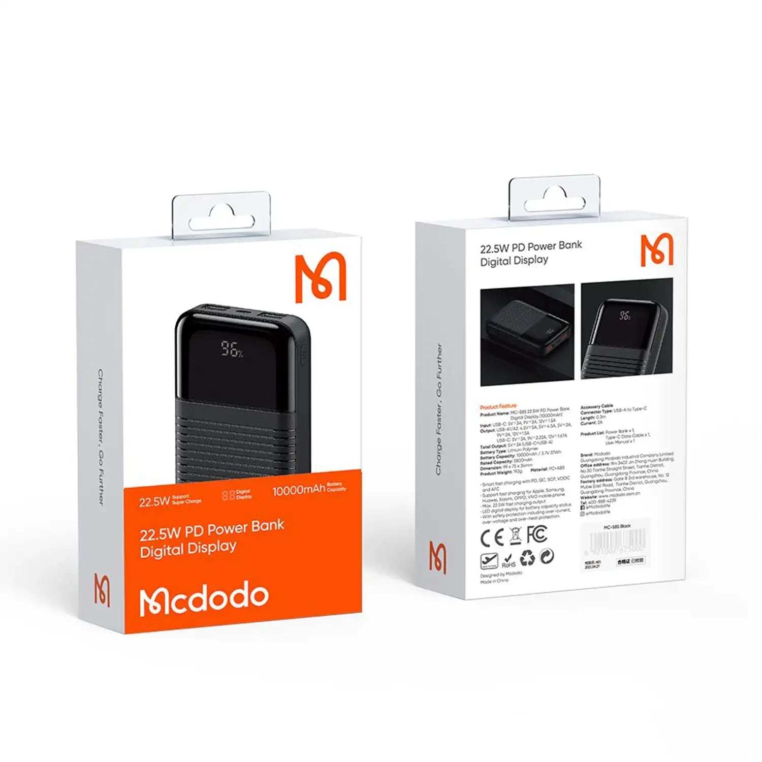 Mcdodo Moon Series 22.5W Digital Display Power Bank 10000mAh, Black