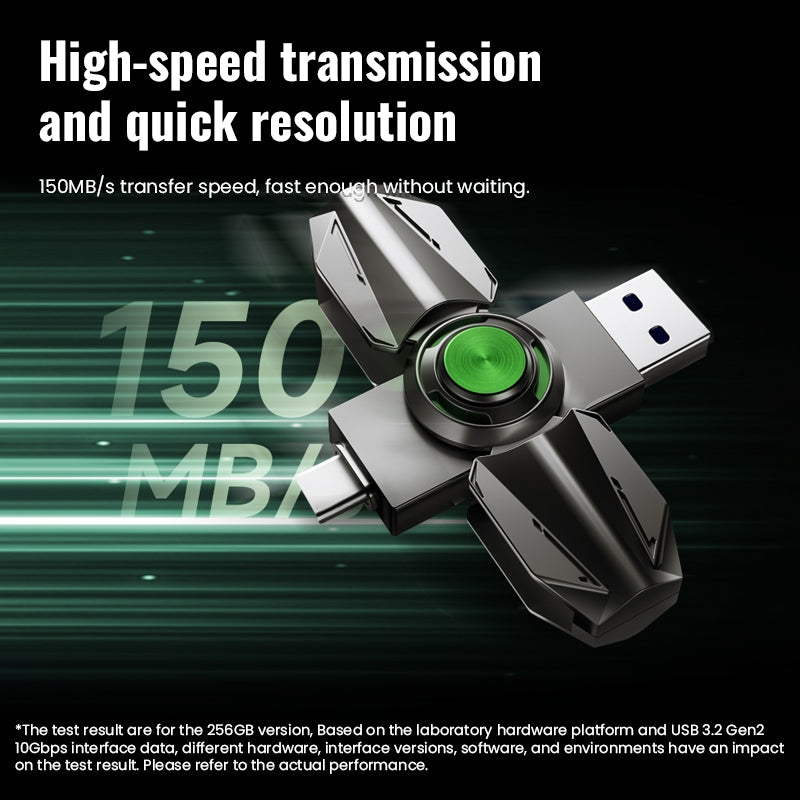 O2W SELECTION MOVESPEED Fingertip Gyro High-Speed USB Flash Drive USB3.1&Typc-C Ultra-Fast Transfer Speeds up to 150MB/s