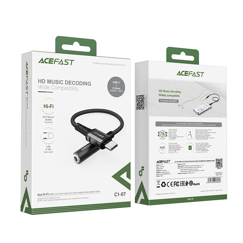 ACEFAST C1-07 USB-C To 3.5mm Aluminum Alloy Headphones Adapter Cable ONE2WORLD 