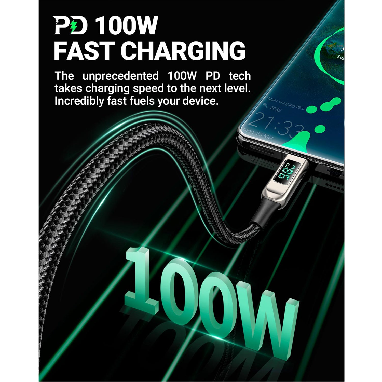 ACEFAST C6-03 USB-C To USB-C 100W Zinc Alloy Digital Display Braided Charging Data Cable ONE2WORLD 