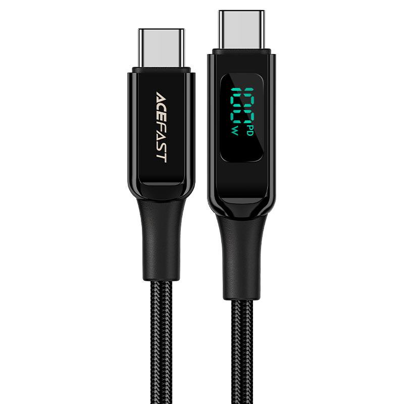 ACEFAST C6-03 USB-C To USB-C 100W Zinc Alloy Digital Display Braided Charging Data Cable ONE2WORLD Black 