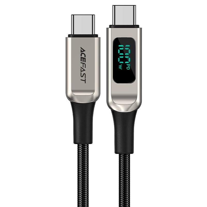 ACEFAST C6-03 USB-C To USB-C 100W Zinc Alloy Digital Display Braided Charging Data Cable ONE2WORLD Silver 