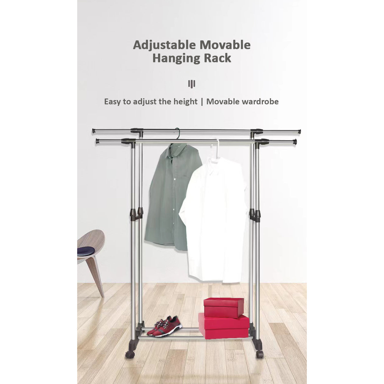 Adjustable Double Pole Clothesdrying Drying Rack Stand With Wheels Drying Racks & Hangers ONE2WORLD 