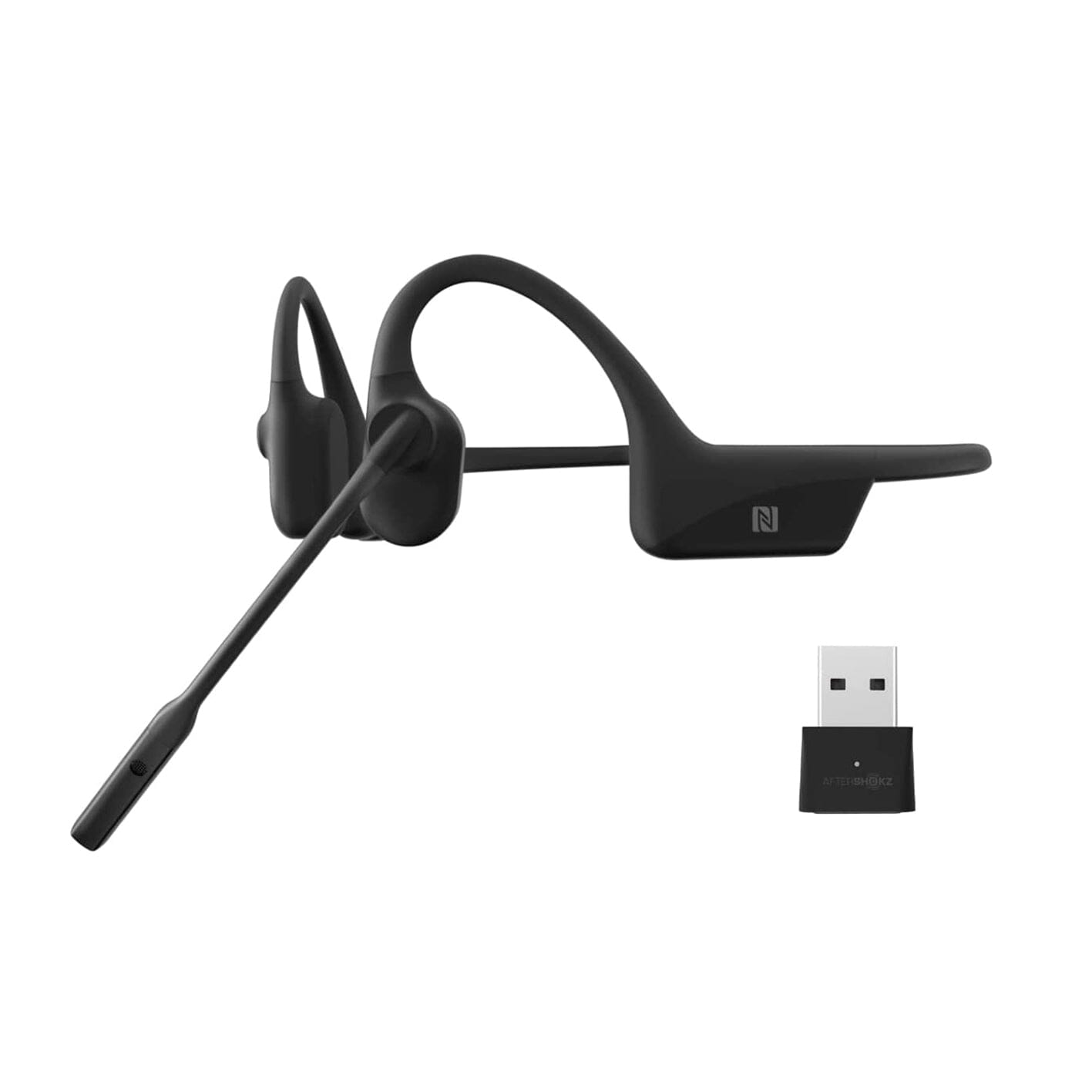 AfterSHOKZ OpenCommUC(Rebranded as SHOKZ OpenComm UC) - Bluetooth Stereo Computer Headset with Loop100 USB-A Adapter-Bone Conduction Wireless PC Headphones for Home Office Business Use, with Bookmark SHOKZ Black 