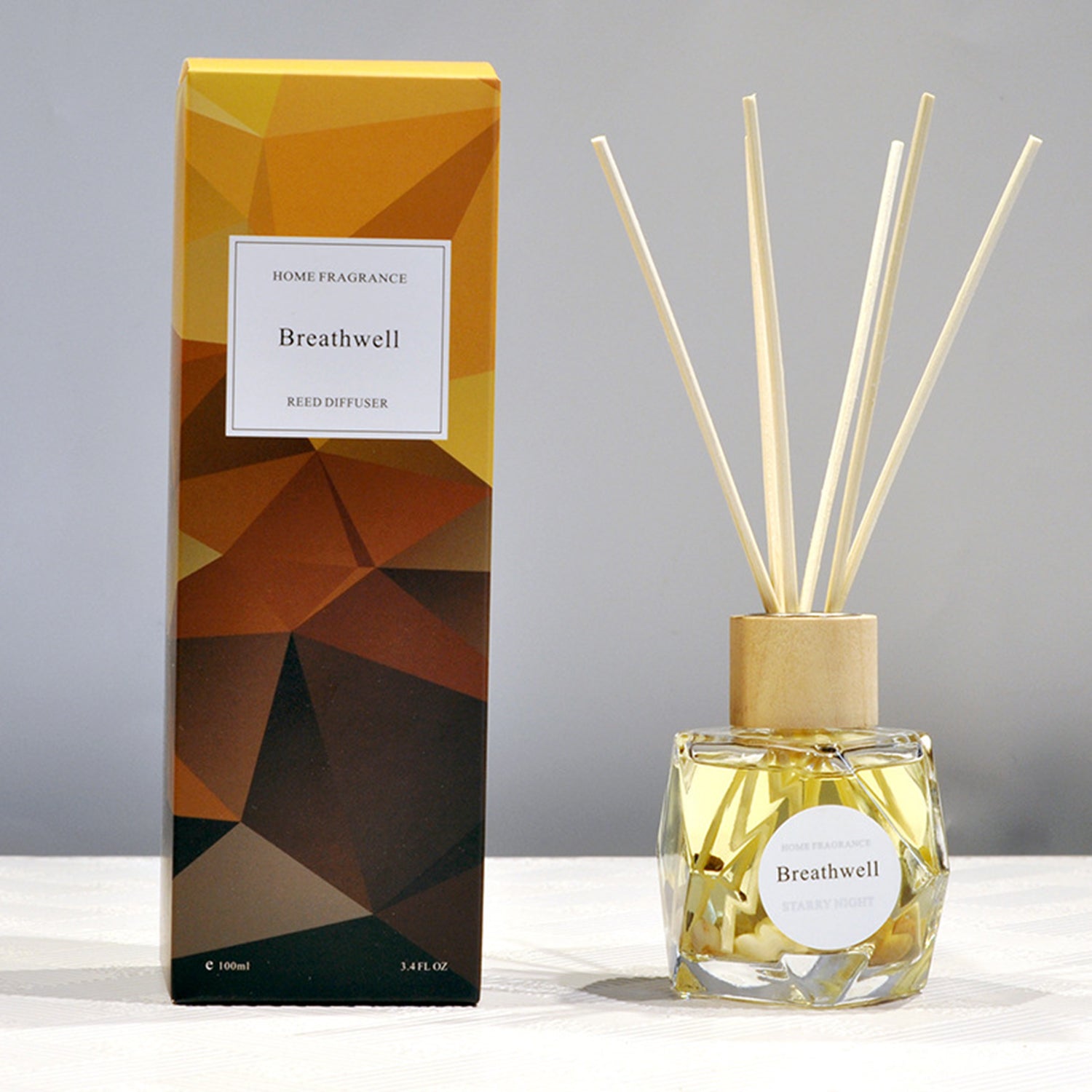 Breathwell Reed Diffuser 100ML Premium Essential Oil Aromatherapy Polygonal Bottle with Reed Stick and Cobblestone Reed Diffuser Breathwell 