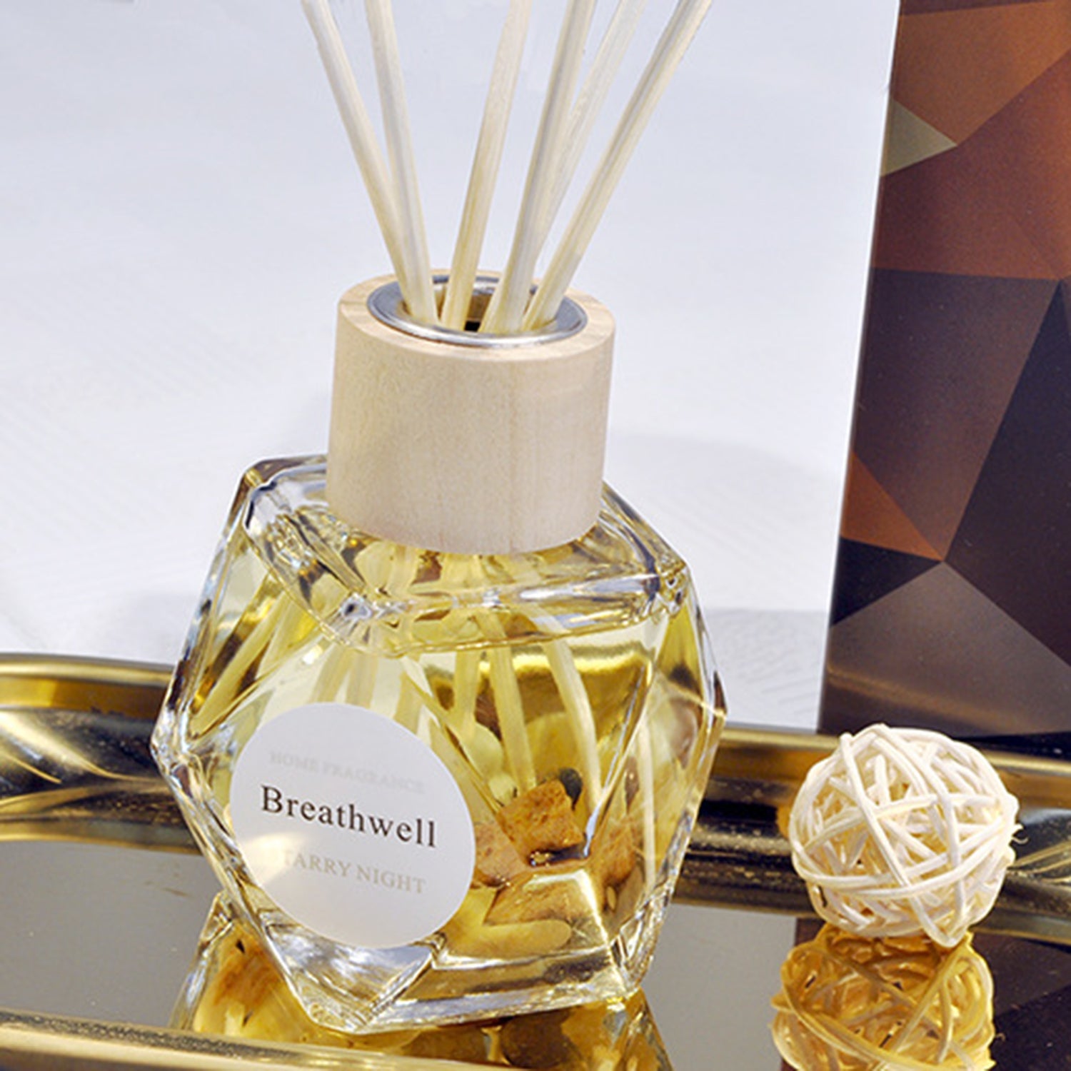 Breathwell Reed Diffuser 100ML Premium Essential Oil Aromatherapy Polygonal Bottle with Reed Stick and Cobblestone Reed Diffuser Breathwell 