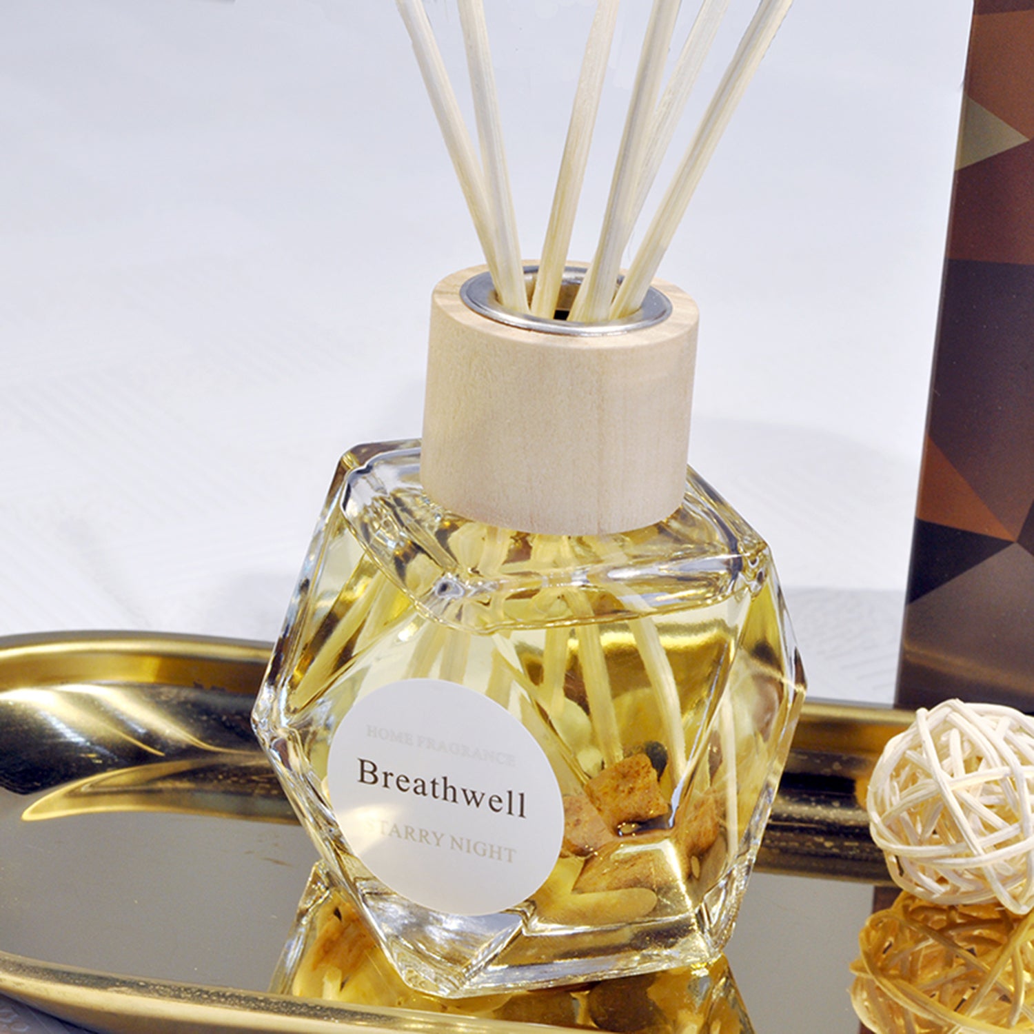 Breathwell Reed Diffuser 100ML Premium Essential Oil Aromatherapy Polygonal Bottle with Reed Stick and Cobblestone Reed Diffuser Breathwell 