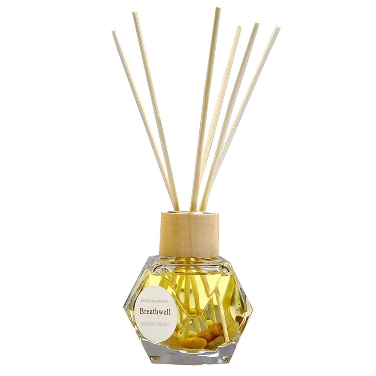 Breathwell Reed Diffuser 100ML Premium Essential Oil Aromatherapy Polygonal Bottle with Reed Stick and Cobblestone Reed Diffuser Breathwell English Pear & Freesia 