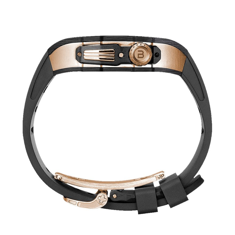 BUTTERCASE Apple Watch 45mm/44mm Carbon Fiber Titanium Wristband Case Black/Silver/Gold Titanium Shell with Fluoroelastomer Strap ONE2WORLD 