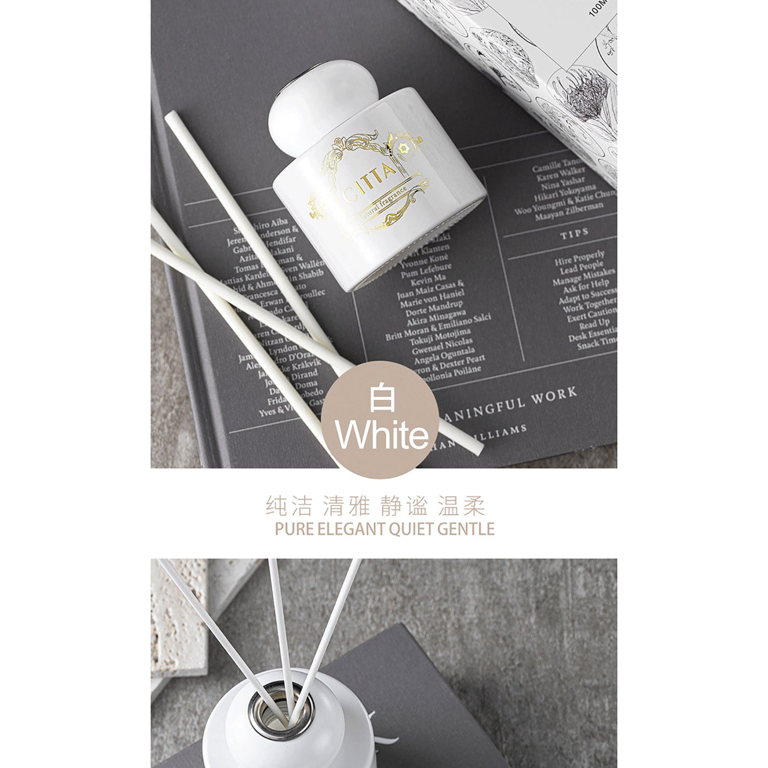 CITTA Black and White Series Reed Diffuser Aromatherapy 100ML Premium Essential Oil with Reed Stick Reed Diffuser CITTA 