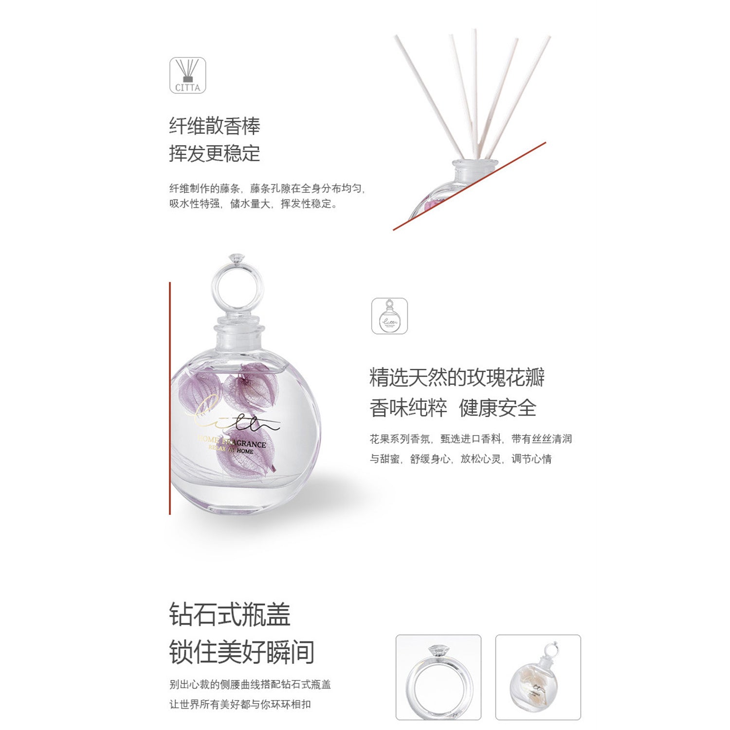 CITTA Cape Gooseberry Series Reed Diffuser Aromatherapy 100ML Premium Essential Oil with Reed Stick Reed Diffuser CITTA 